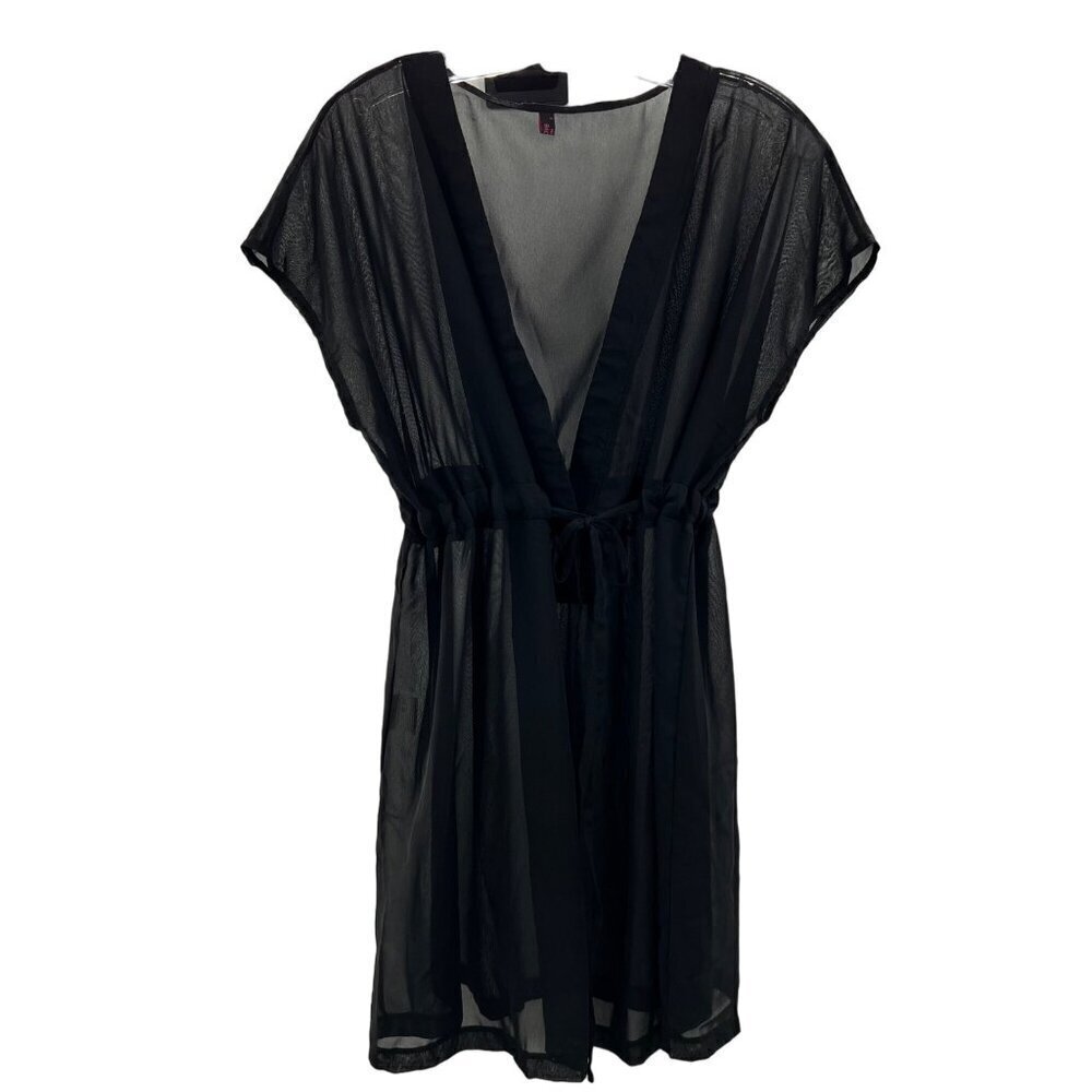 Avid Love Women's Sheer Cover Up Black Size Small Short Sleeve Tie Waist